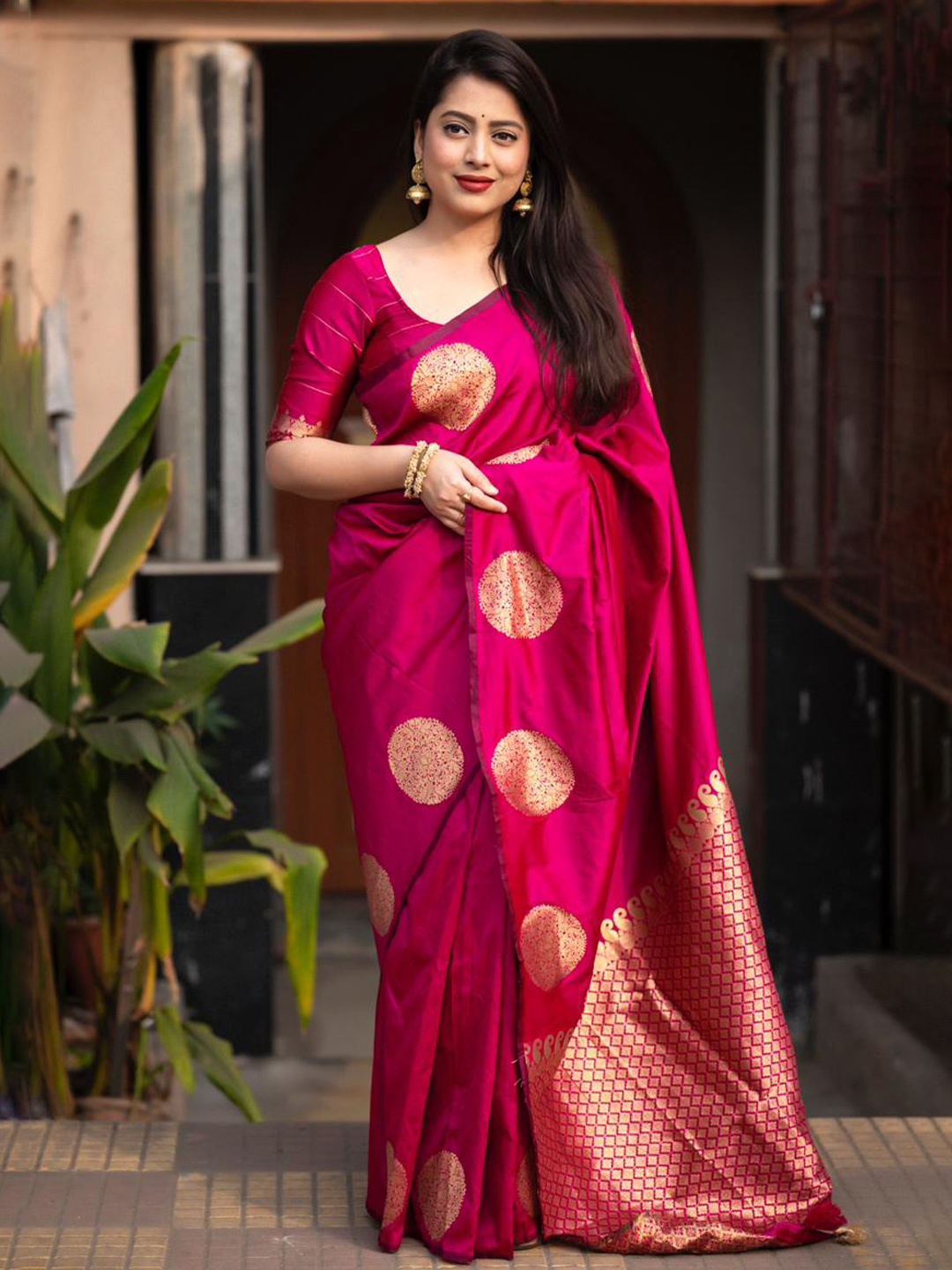 

STAVA CREATION Woven Design Zari Pure Silk Banarasi Saree, Pink