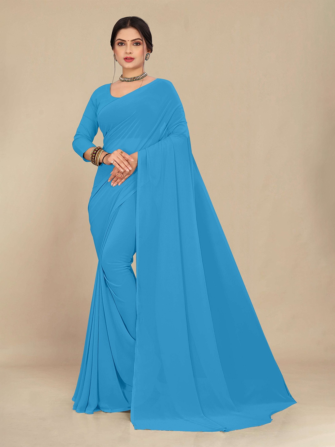

STAVA CREATION Pure Georgette Saree, Blue