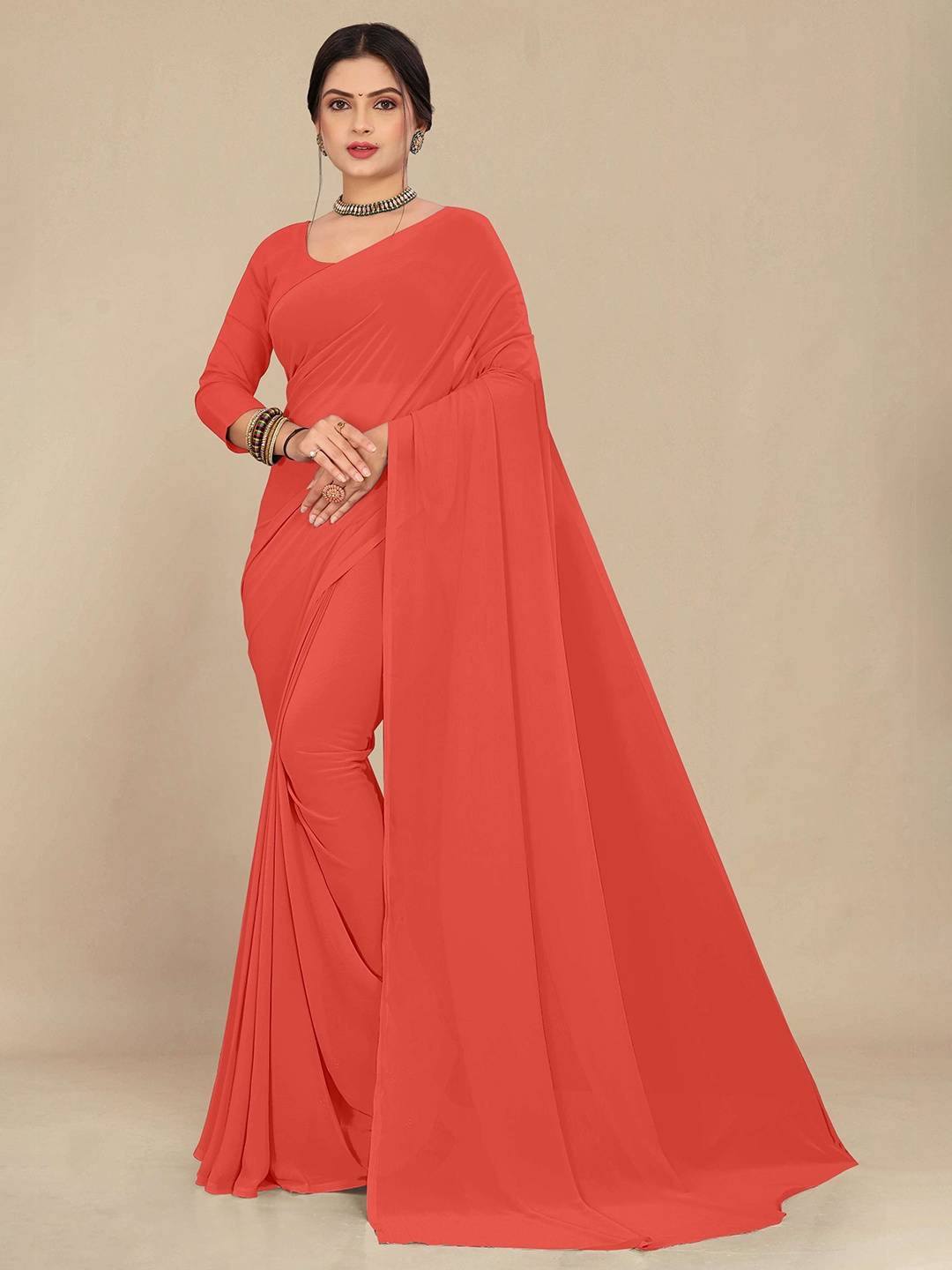 

STAVA CREATION Pure Georgette Saree, Orange