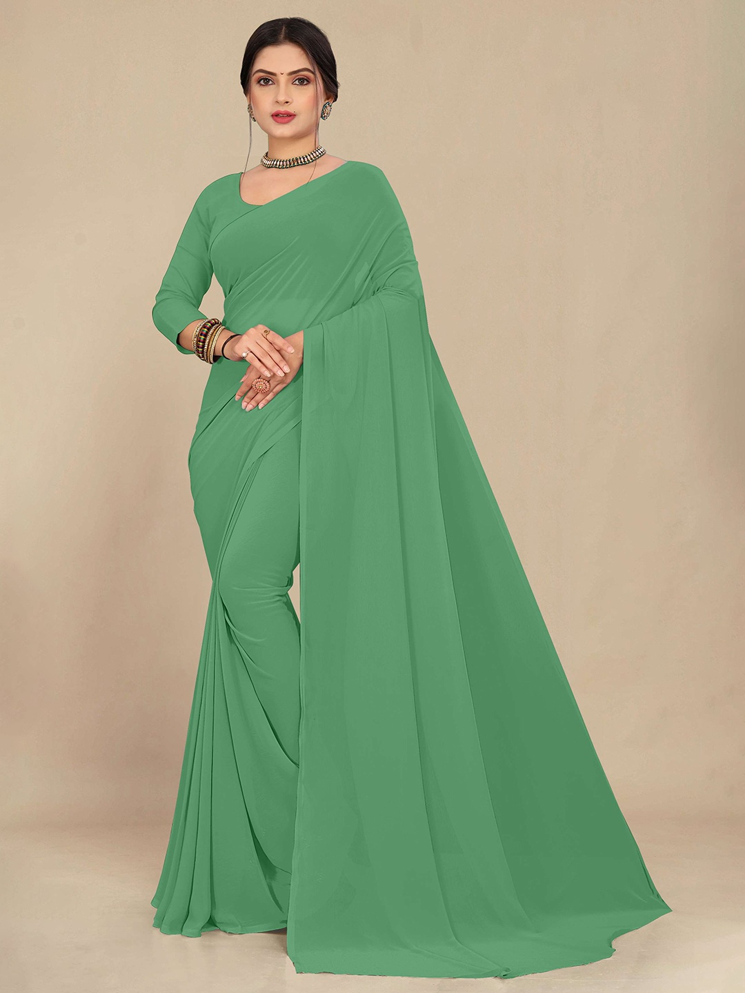 

STAVA CREATION Pure Georgette Saree, Lime green