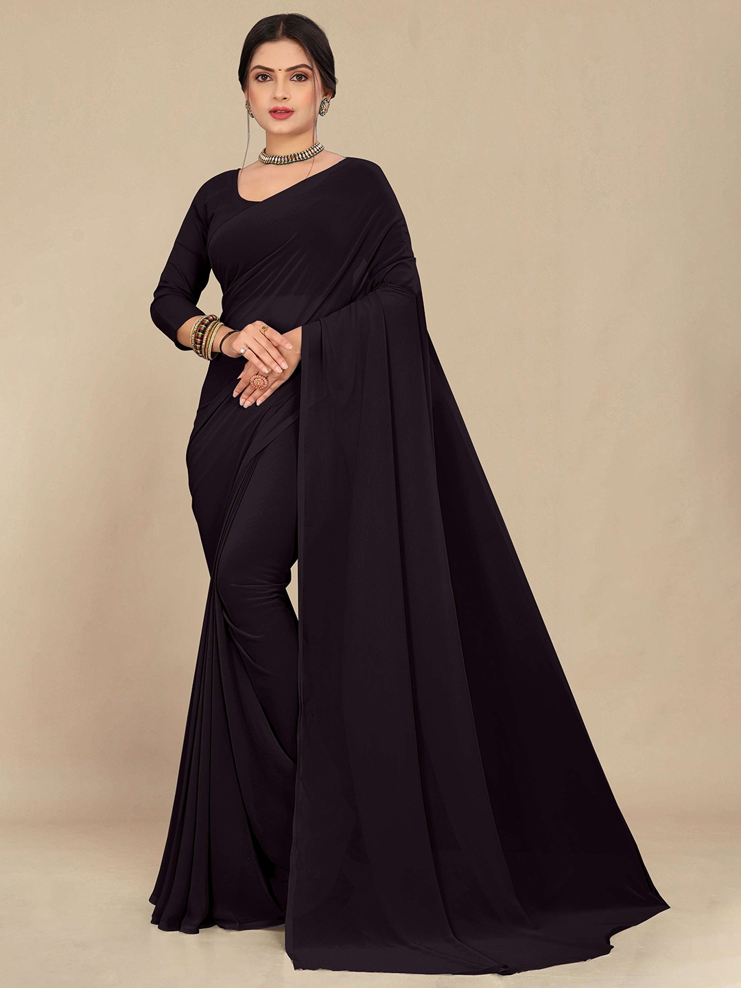 

STAVA CREATION Pure Georgette Saree, Black