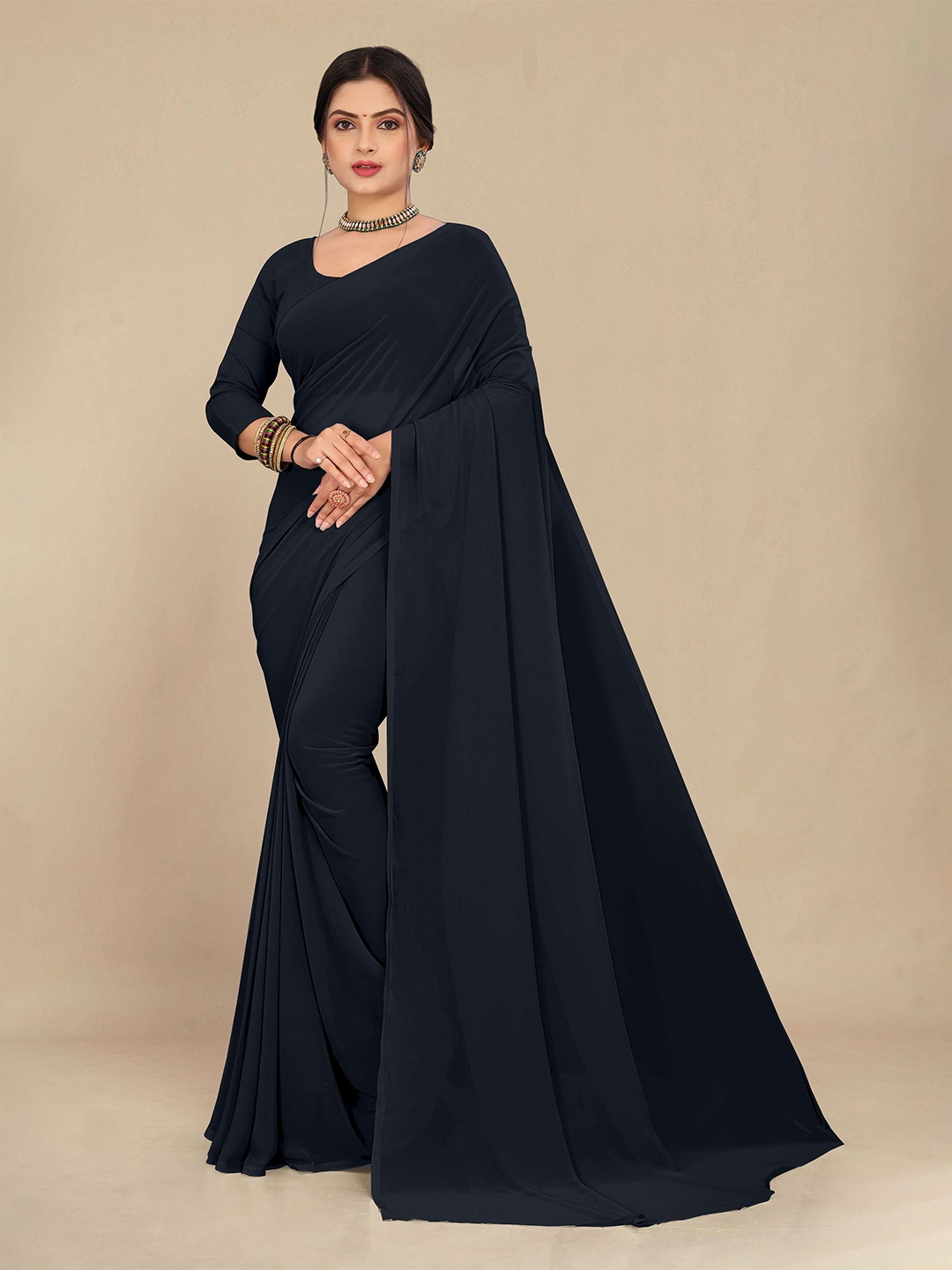 

STAVA CREATION Pure Georgette Saree, Black