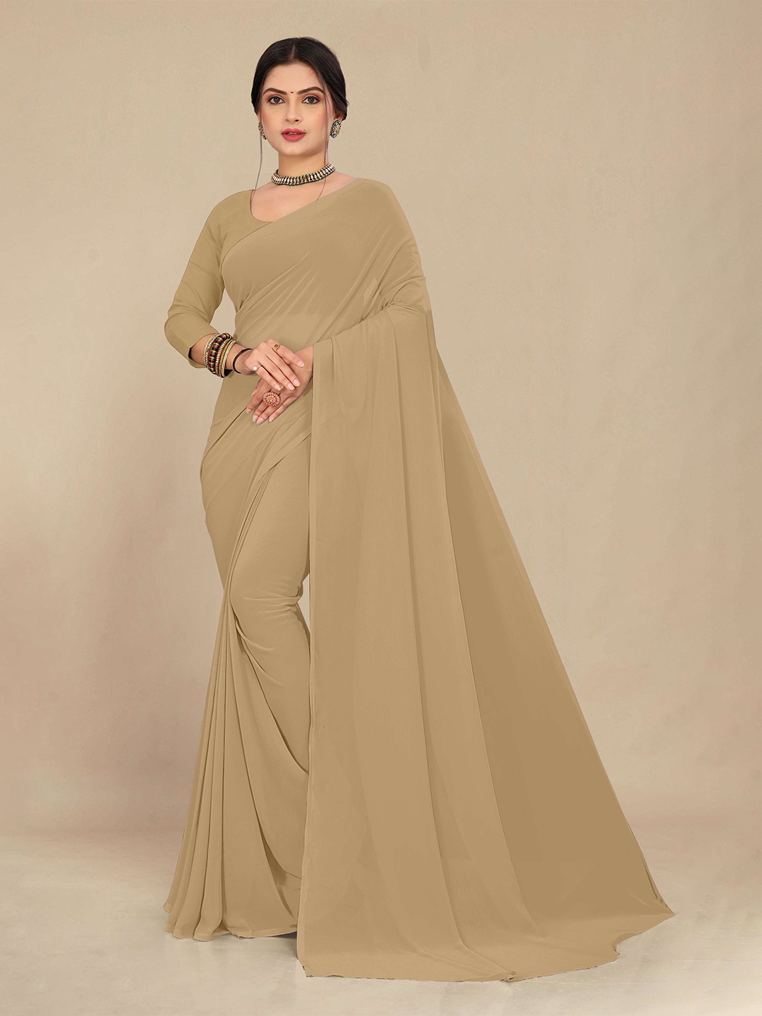 

STAVA CREATION Pure Georgette Saree, Cream
