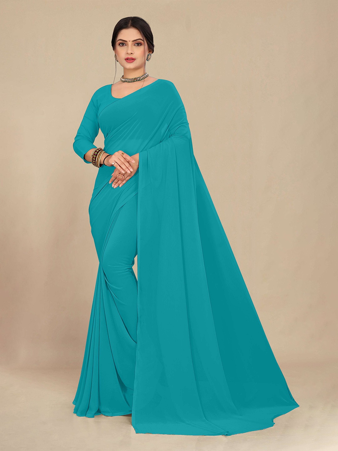 

STAVA CREATION Pure Georgette Saree, Sea green