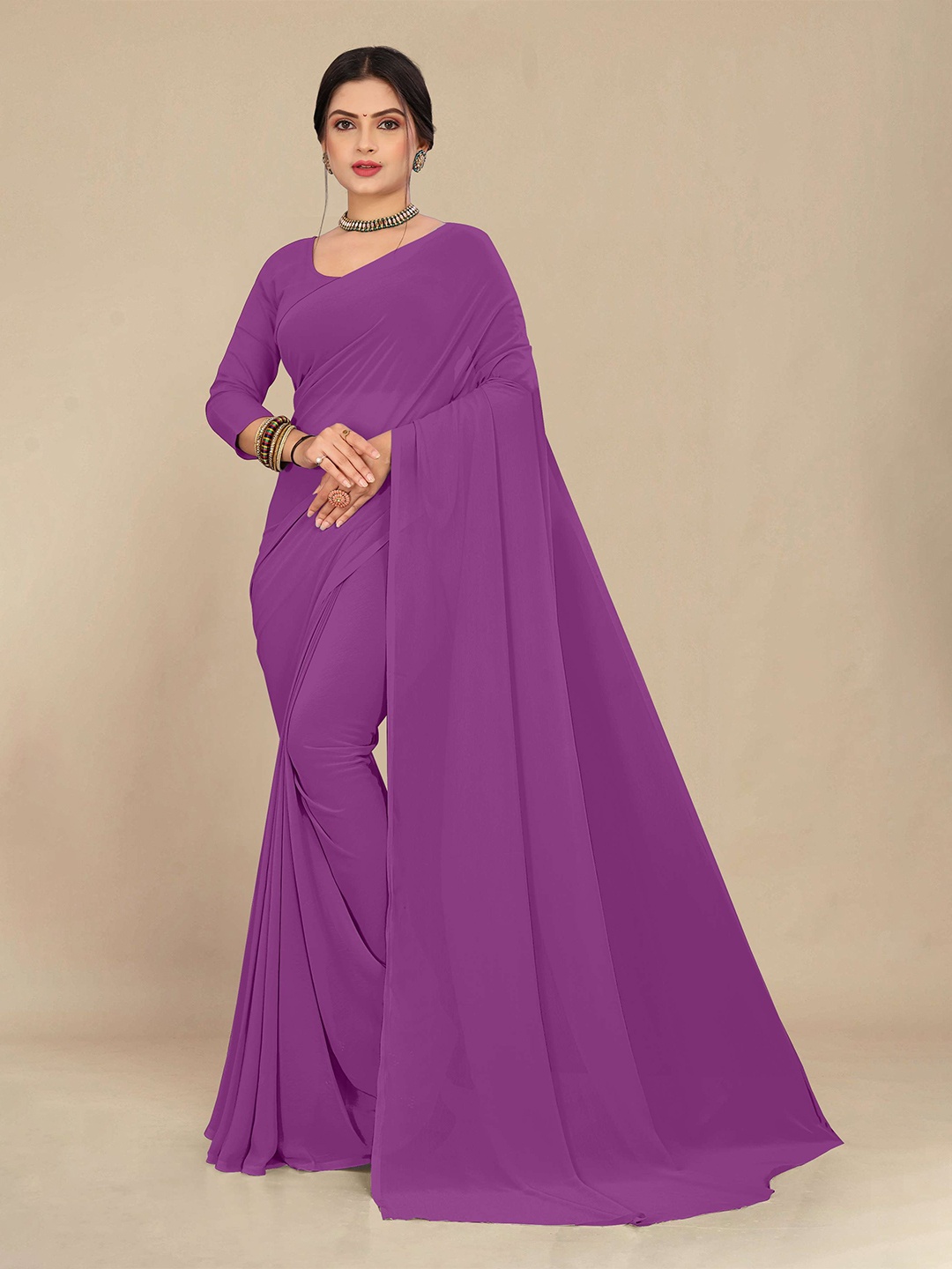 

STAVA CREATION Pure Georgette Saree, Violet