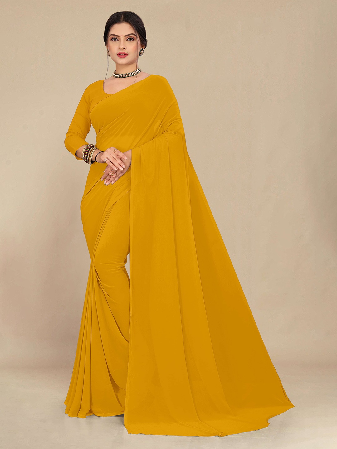 

STAVA CREATION Pure Georgette Saree, Yellow