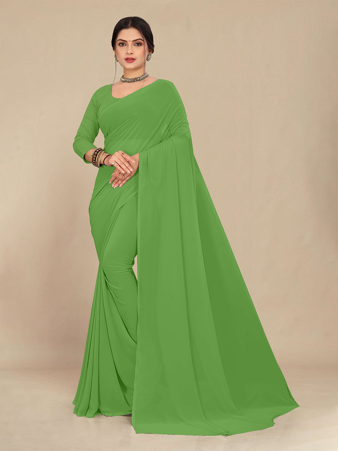 

STAVA CREATION Pure Georgette Saree, Lime green