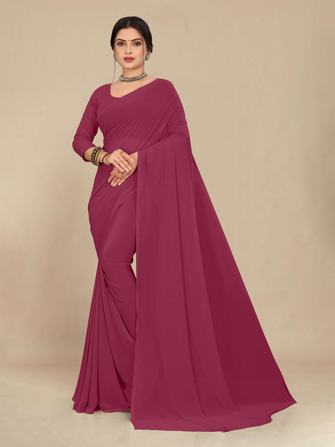 

STAVA CREATION Pure Georgette Saree, Mauve