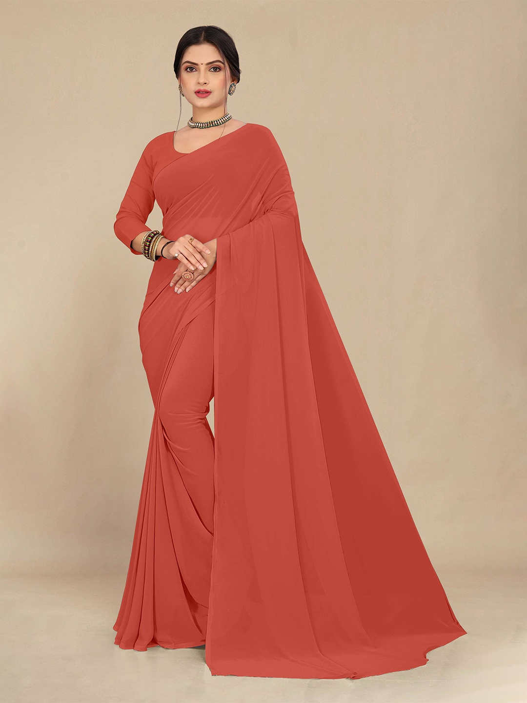 

STAVA CREATION Pure Georgette Saree, Peach