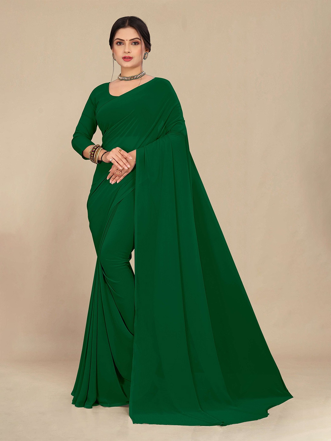 

STAVA CREATION Pure Georgette Saree, Green