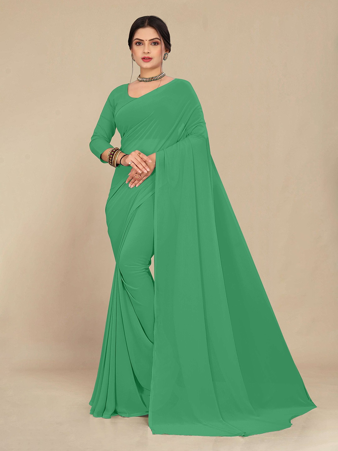 

STAVA CREATION Pure Georgette Saree, Green