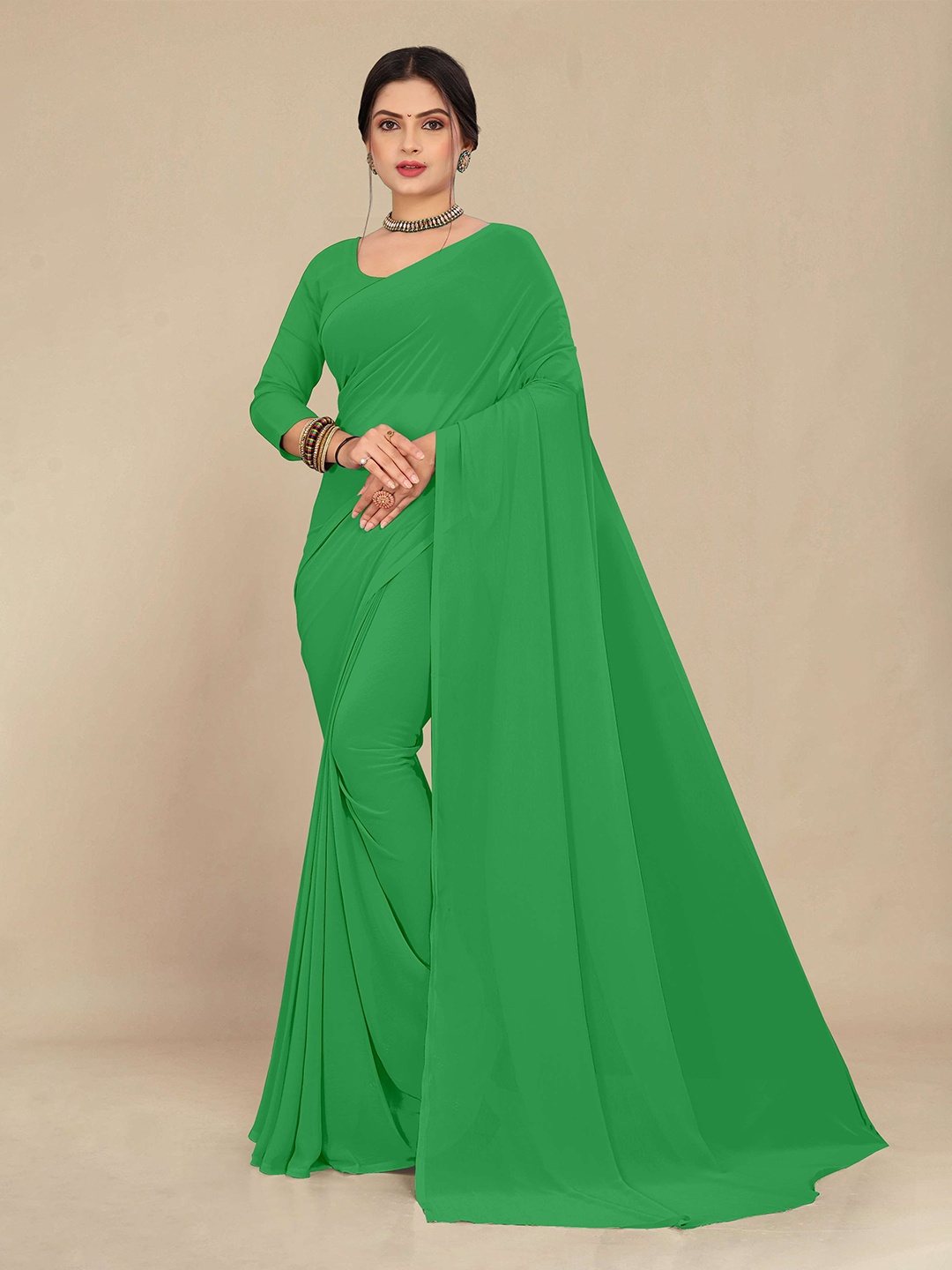 

STAVA CREATION Pure Georgette Saree, Green