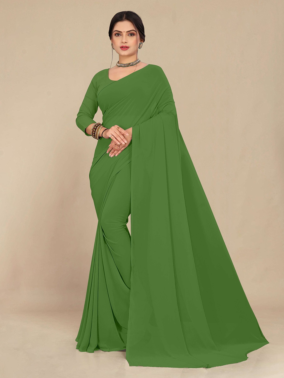 

STAVA CREATION Pure Georgette Saree, Green