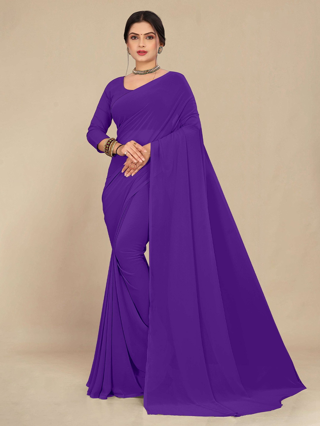 

STAVA CREATION Pure Georgette Saree, Violet