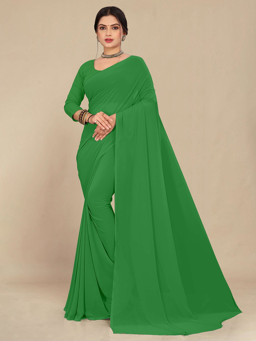 

STAVA CREATION Pure Georgette Saree, Green