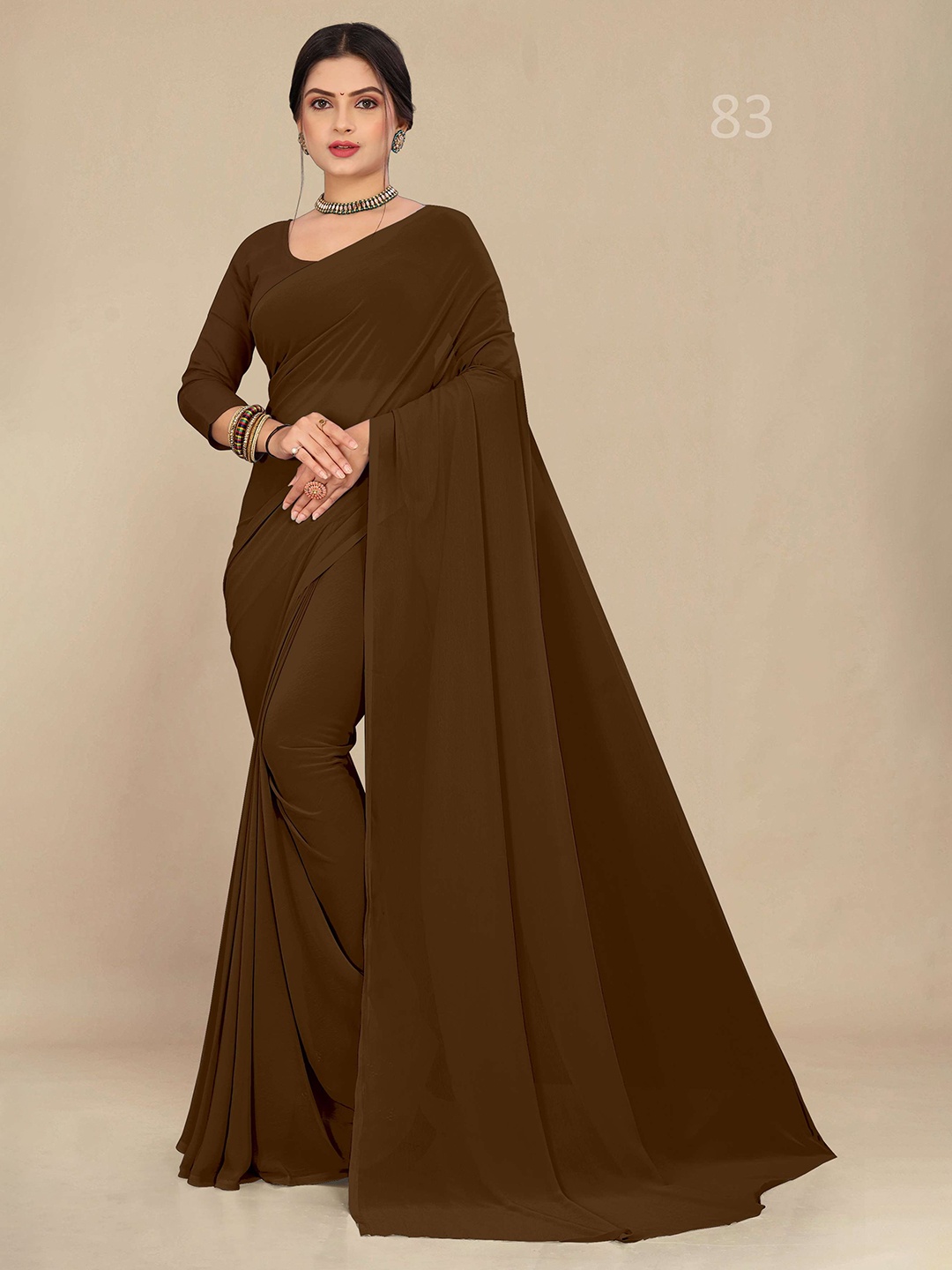 

STAVA CREATION Pure Georgette Saree, Brown