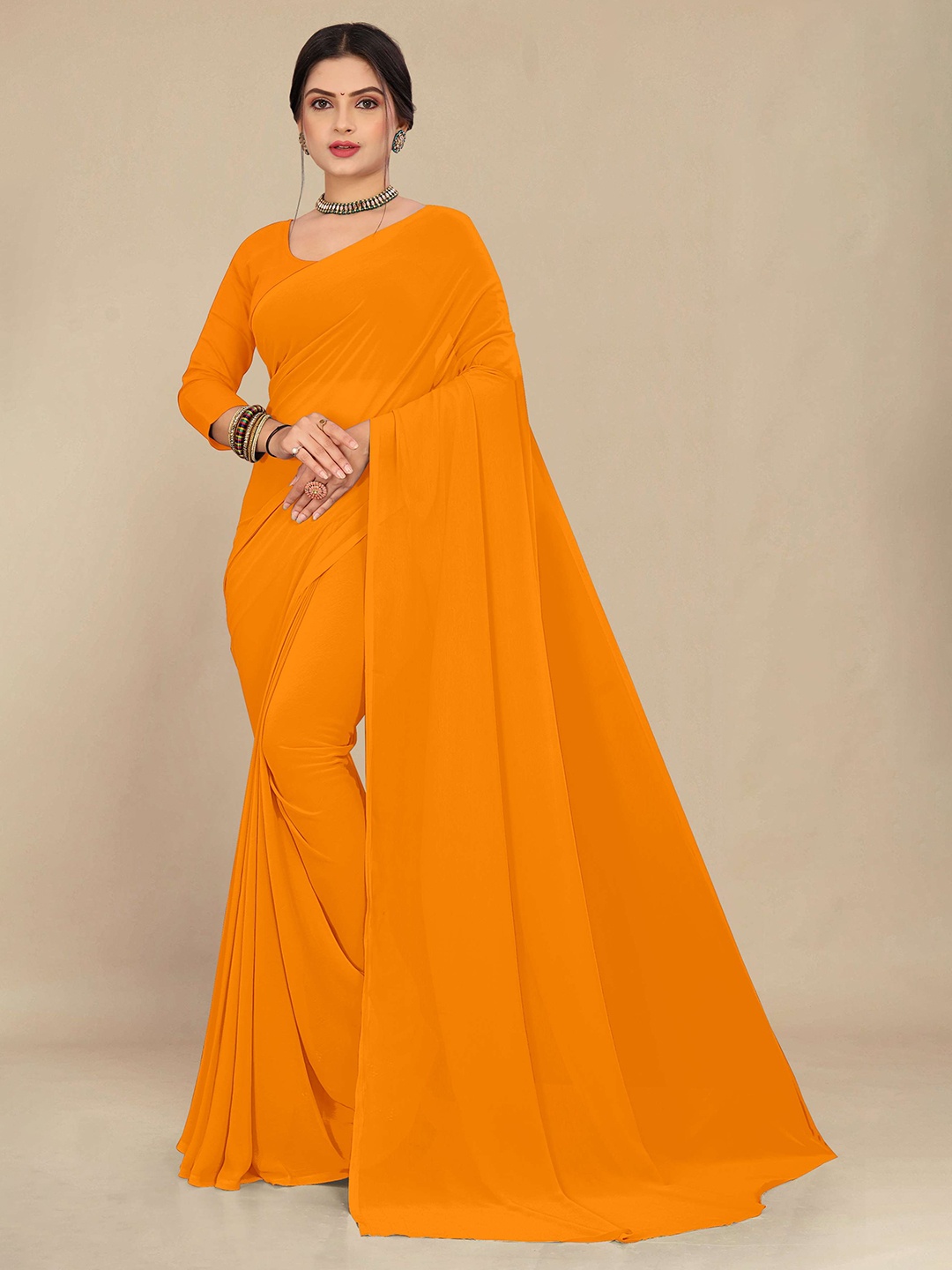 

STAVA CREATION Pure Georgette Saree, Yellow