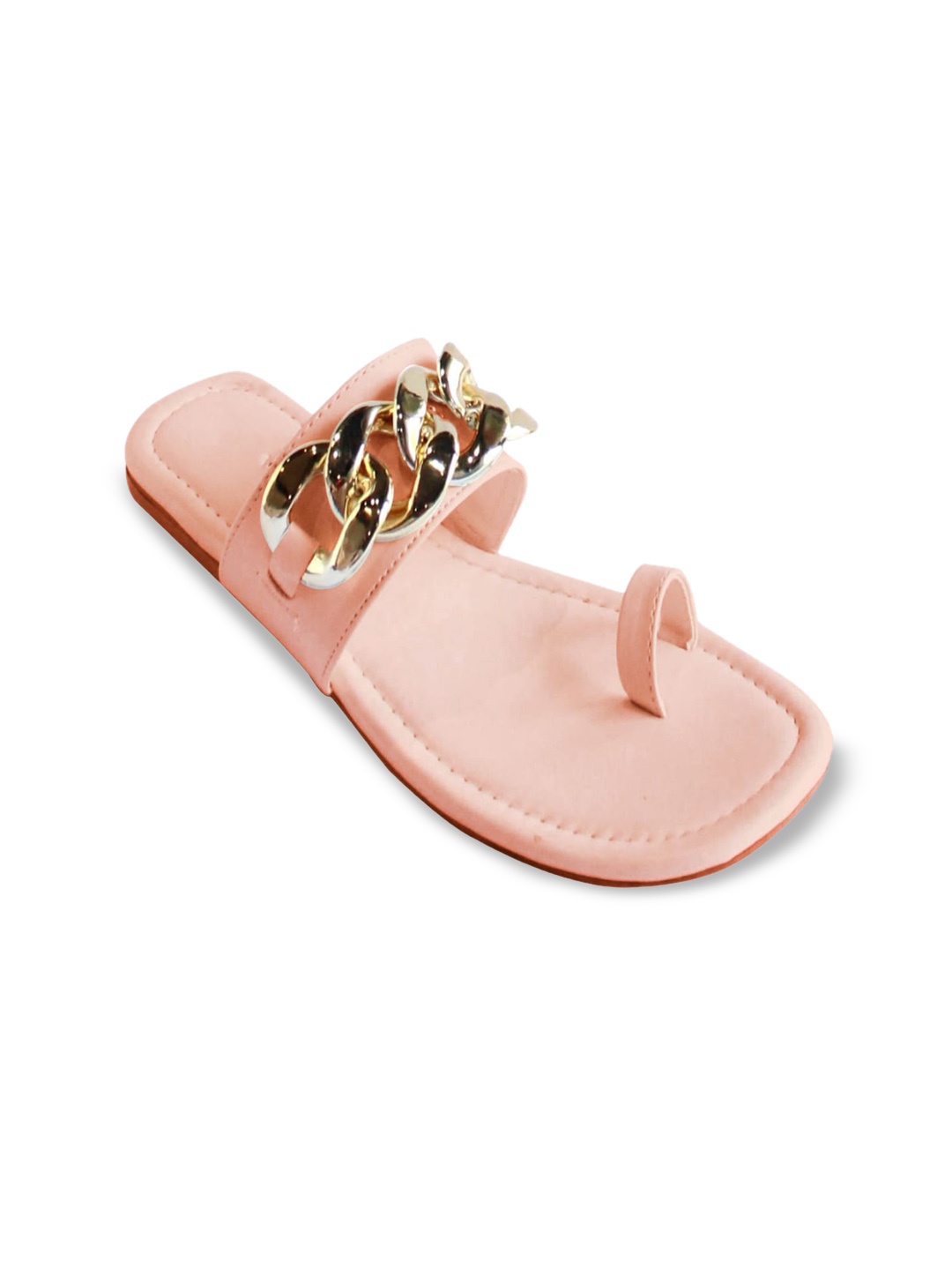 

VAGHBHATT Embellished Leather One Toe Flats, Peach