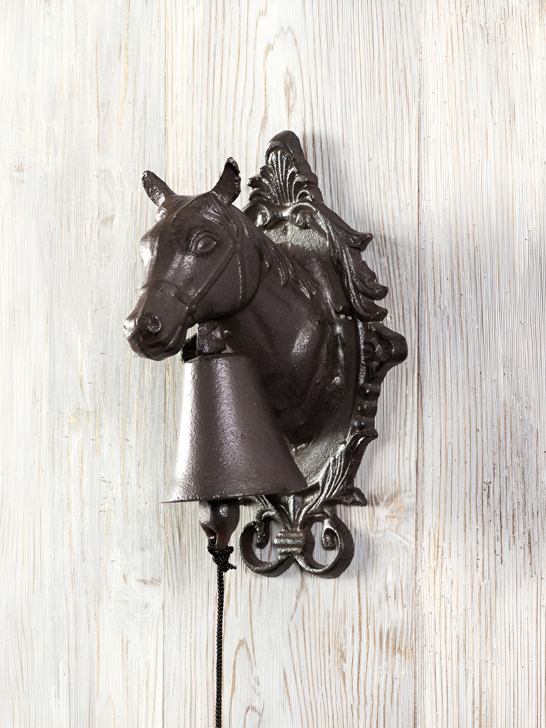

THEDECORKART Brown Ornate Horse Metal Wall Mounted Bell