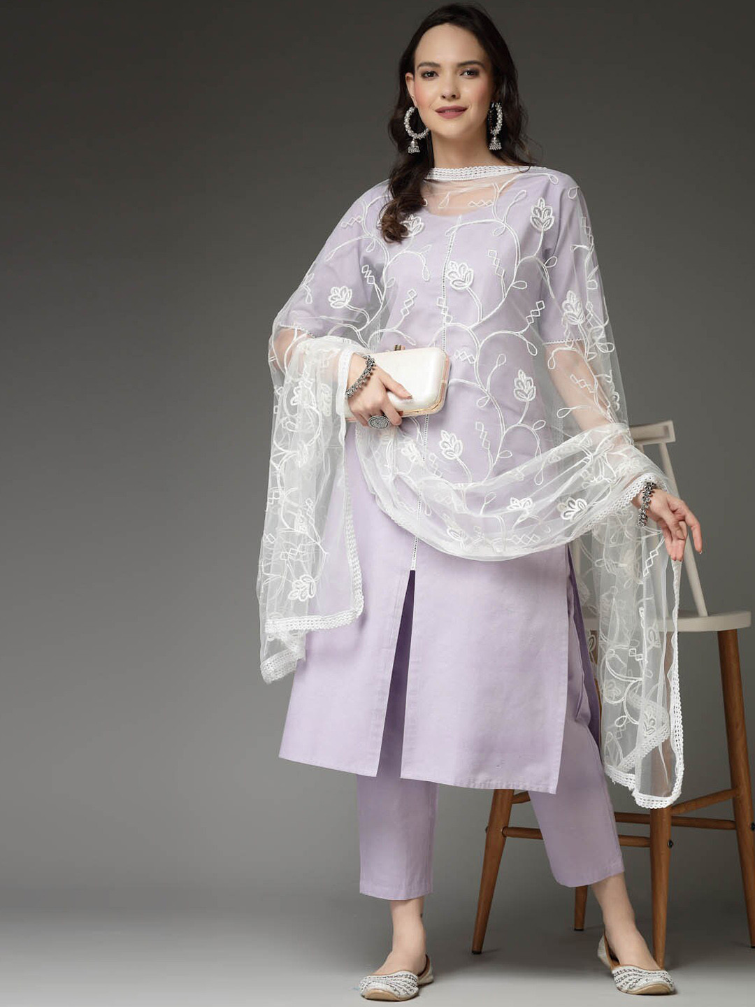 

Stylum Lavender Colour & White D Trousers & With Dupatta