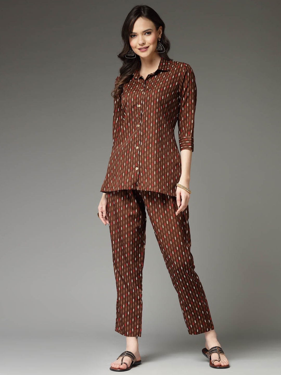 

Stylum Brown Geometric Printed Shirt & Trouser