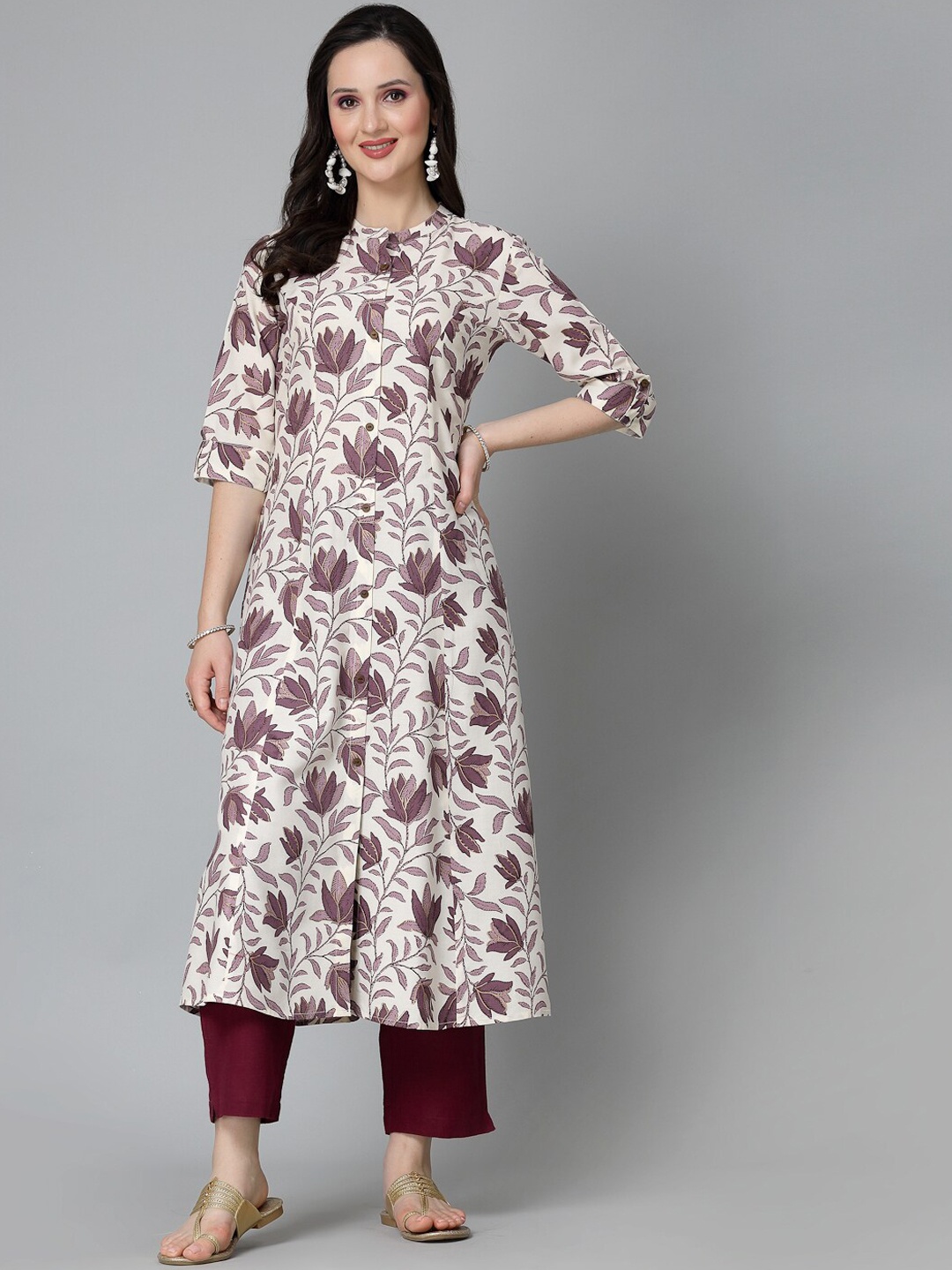 

Stylum Women Floral Printed Thread Work Kurta, Mauve