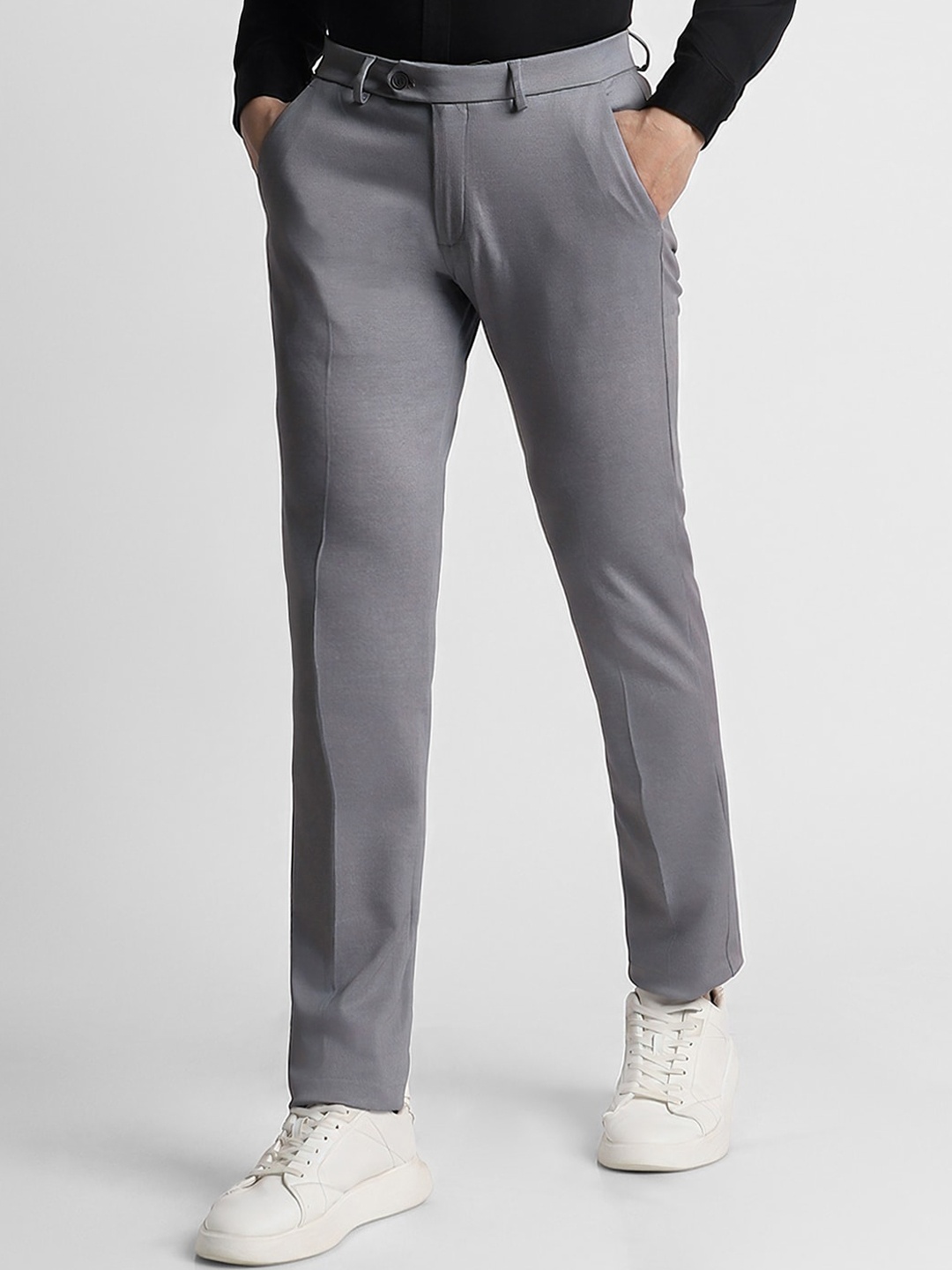 

Peter England Men Slim Fit Mid-Rise Formal Trousers, Grey