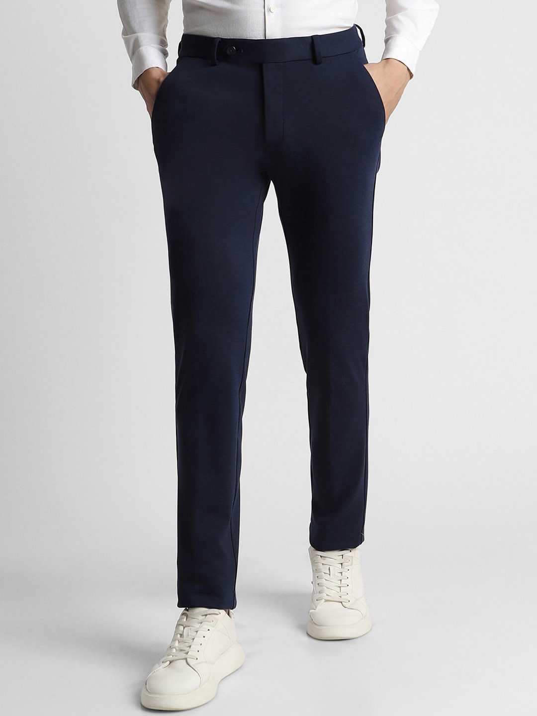 

Peter England Men Slim Fit Trousers, Navy blue