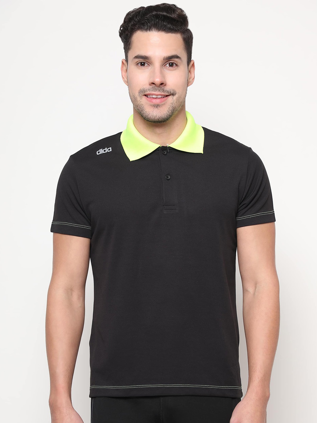 

DIDA Men Polo Collar Dri-FIT Applique T-shirt, Black