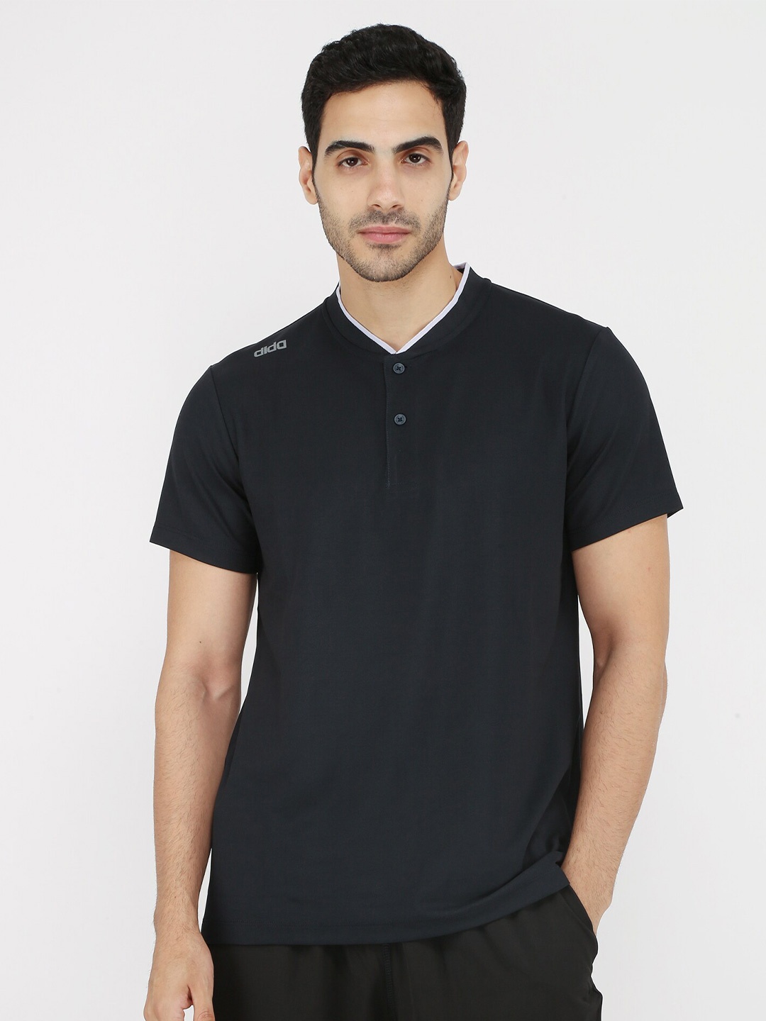 

DIDA Men Henley Neck Dri-FIT Cut Outs T-shirt, Navy blue