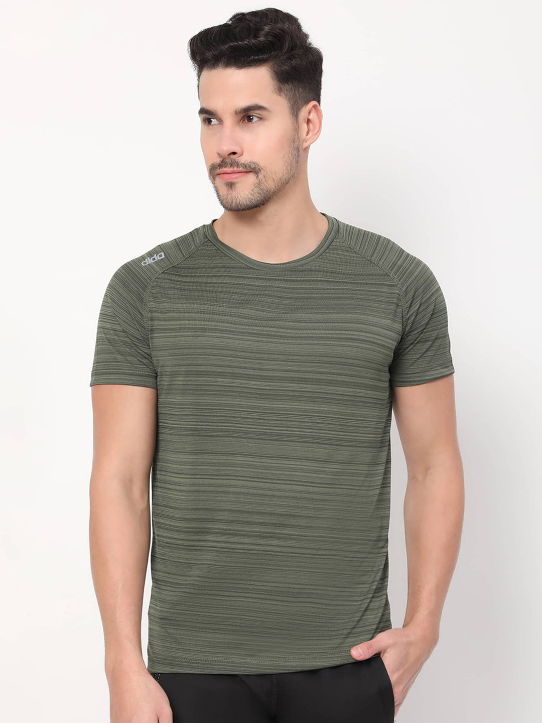 

DIDA Men Striped Dri-FIT Pockets T-shirt, Olive