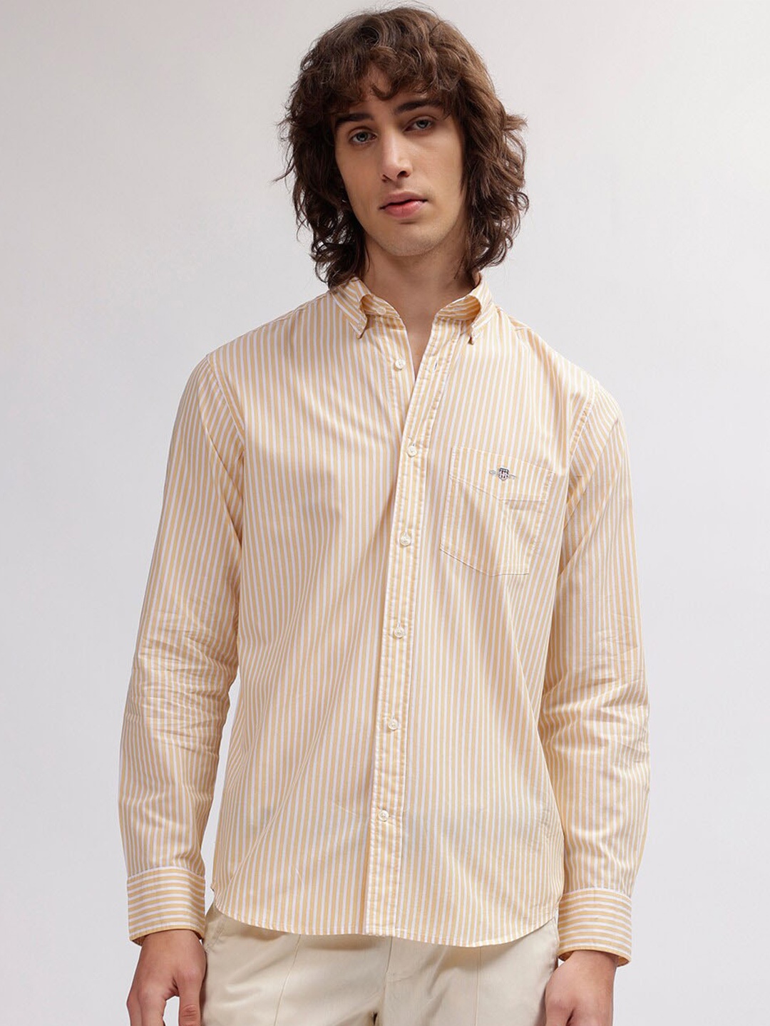 

GANT Striped Button Down Regular Fit Shirt, Yellow