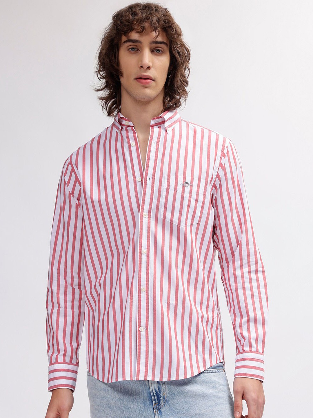 

GANT Striped Button Down Collar Regular Fit Shirt, Red