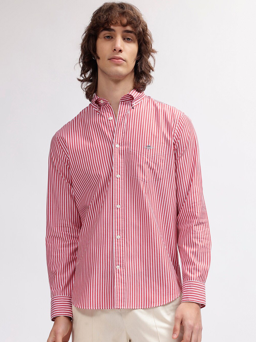 

GANT Striped Button Down Regular Fit Shirt, Red