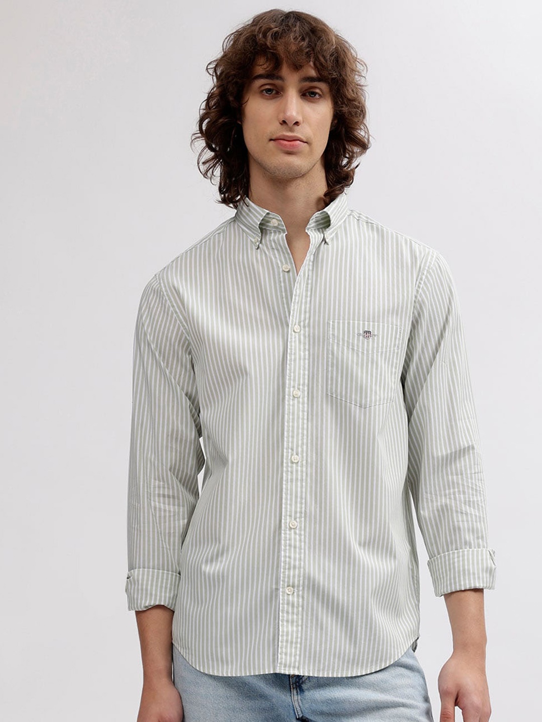 

GANT Striped Button Down Regular Fit Shirt, Green