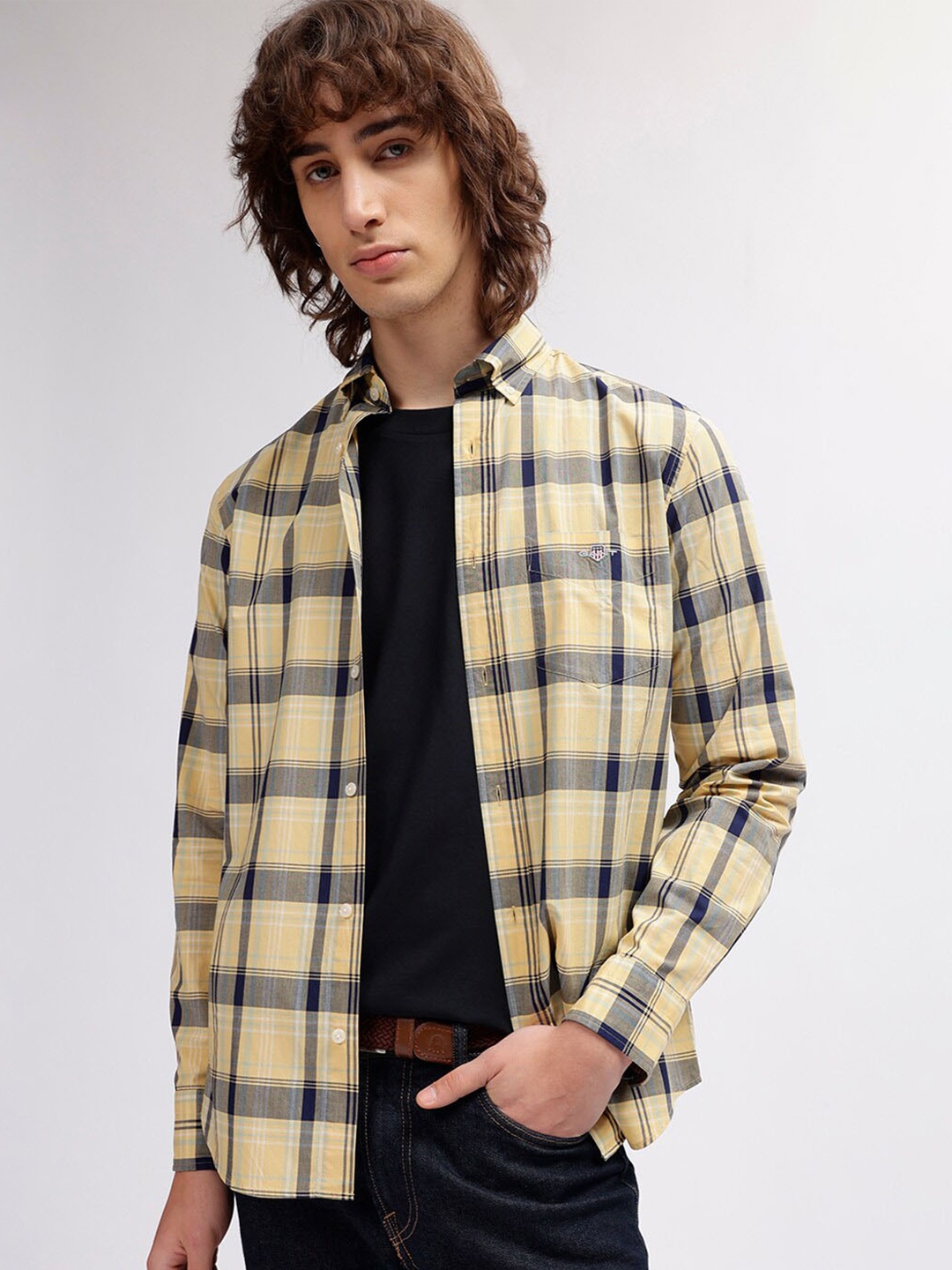 

GANT Check Button Down Regular Fit Shirt, Yellow