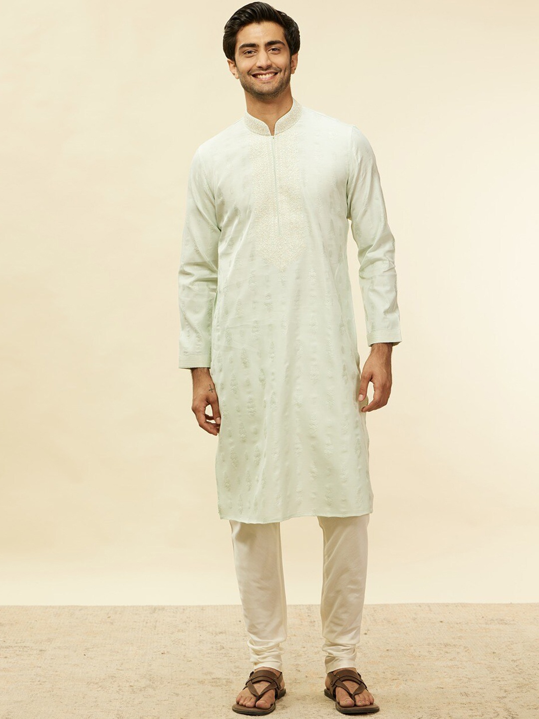 

Twamev Embroidered Regular Thread Work Kurta with Churidar, Green