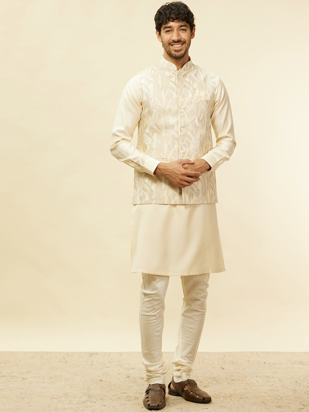 

Twamev Regular Kurta and Churidar with Jacket, Beige