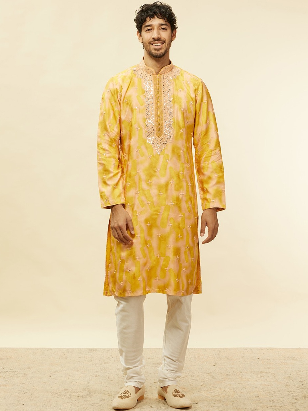 

Twamev Embroidered Regular Sequinned Kurta with Churidar, Mustard