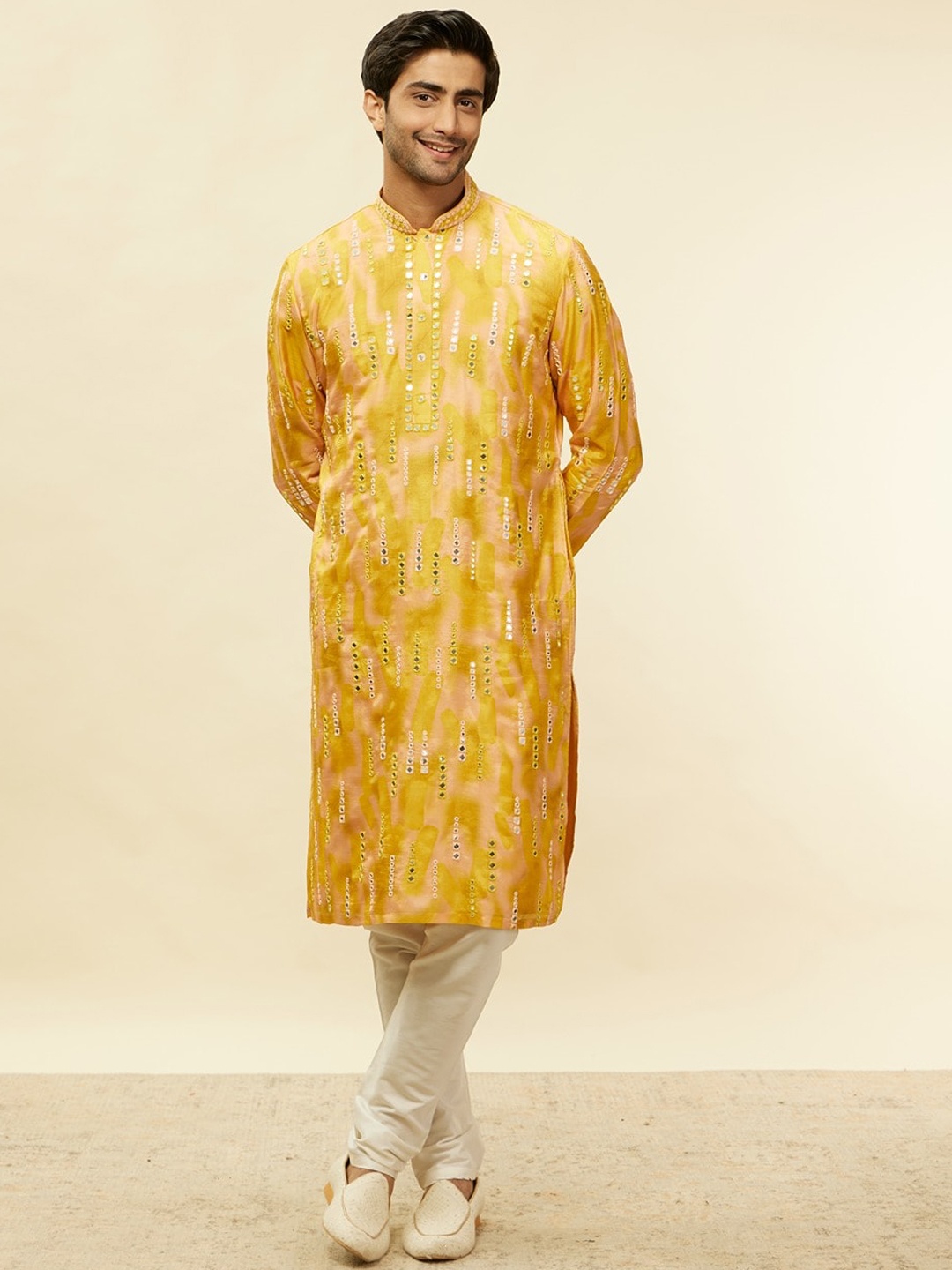 

Twamev Embroidered Regular Mirror Work Kurta with Churidar, Mustard