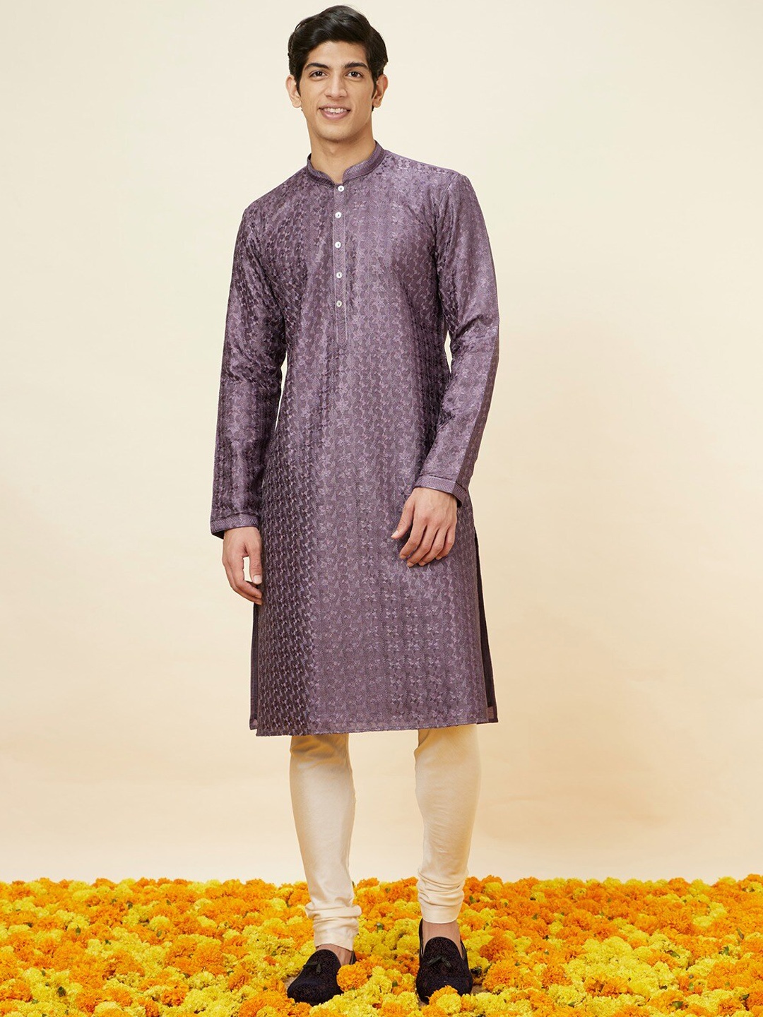

Twamev Embroidered Regular Thread Work Kurta with Churidar, Purple