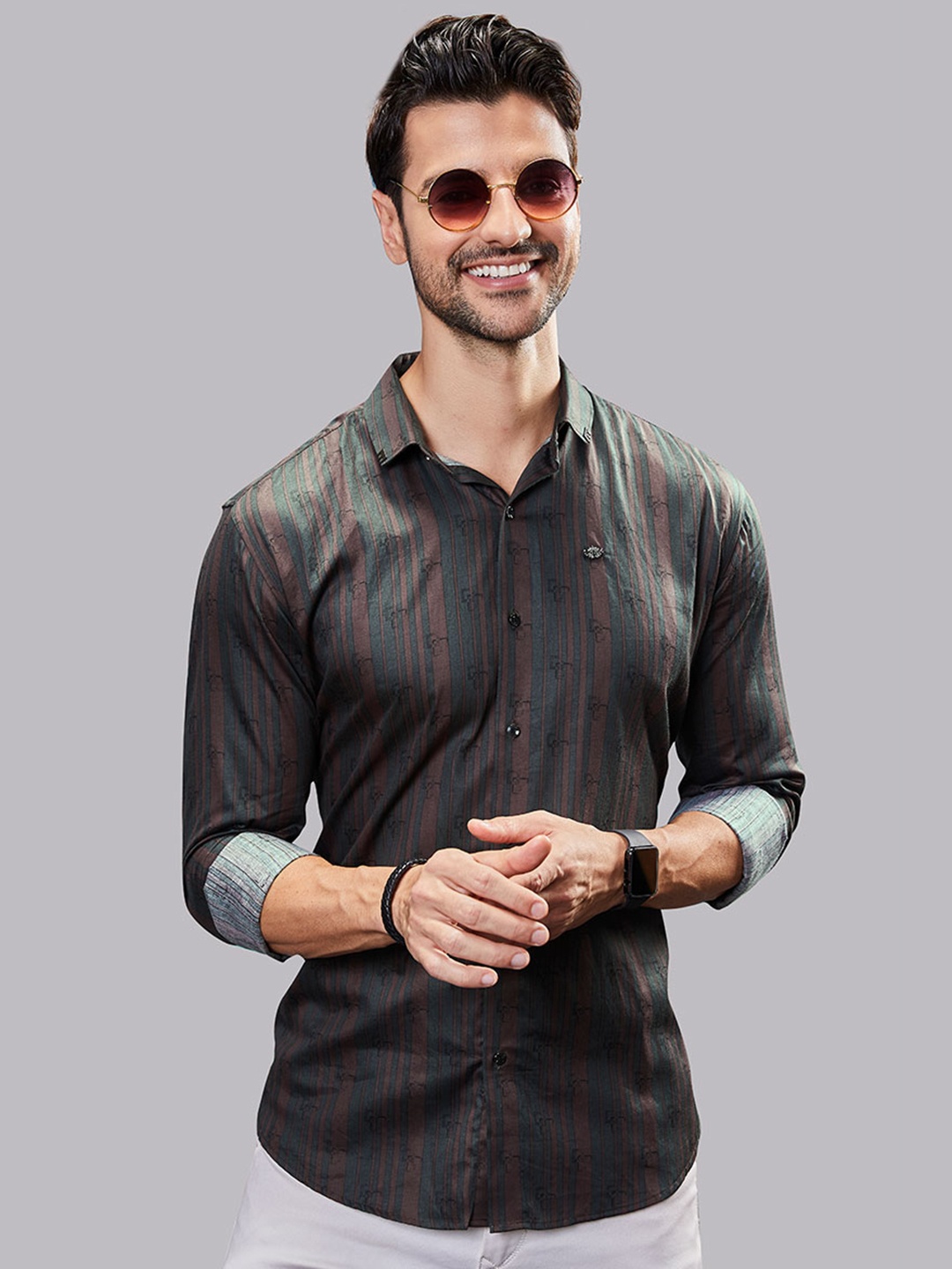 

ALMATY Men Comfort Slim Fit Opaque Checked Party Shirt, Navy blue