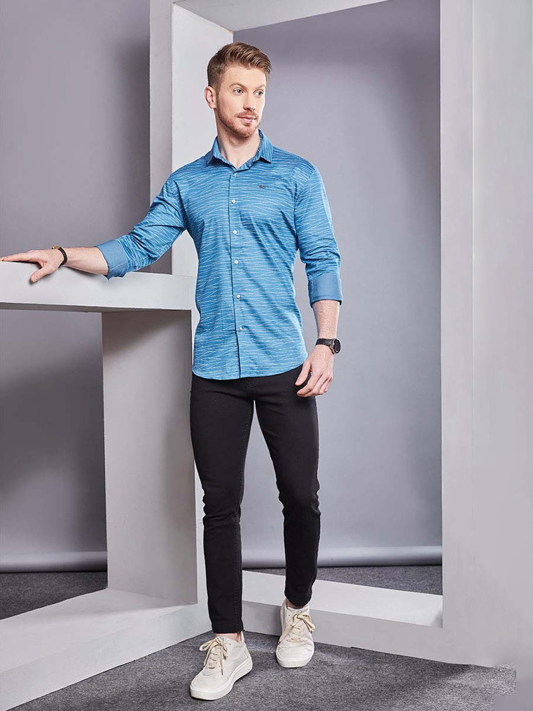 

ALMATY Men Comfort Slim Fit Opaque Party Shirt, Blue