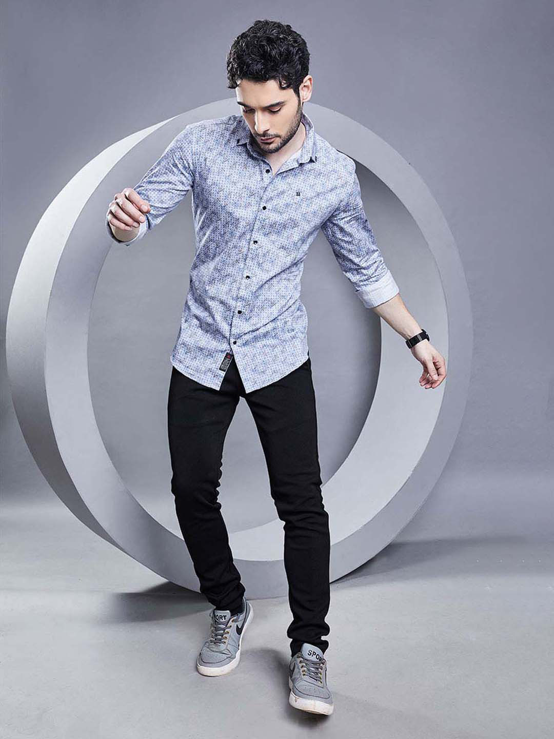 

ALMATY Men Comfort Slim Fit Opaque Printed Party Shirt, Blue