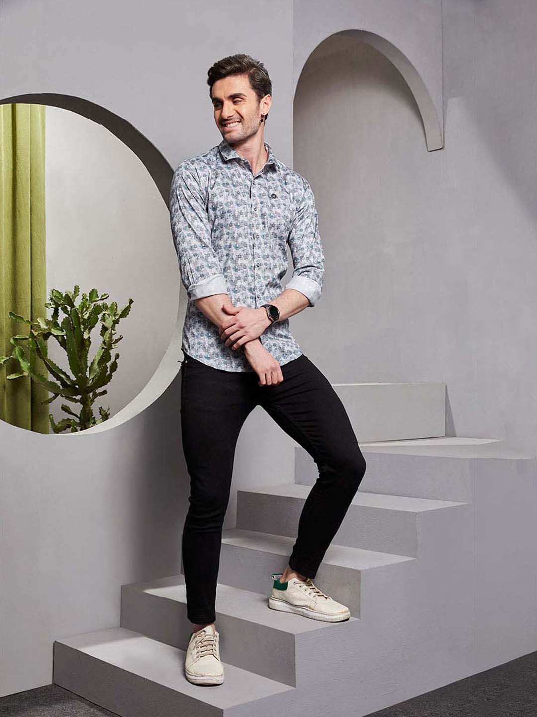 ALMATY Men Comfort Slim Fit Floral Opaque Printed Party Shirt, Multi