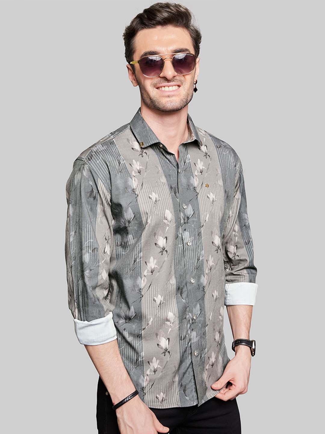 

ALMATY Men Comfort Slim Fit Opaque Printed Party Shirt, Green