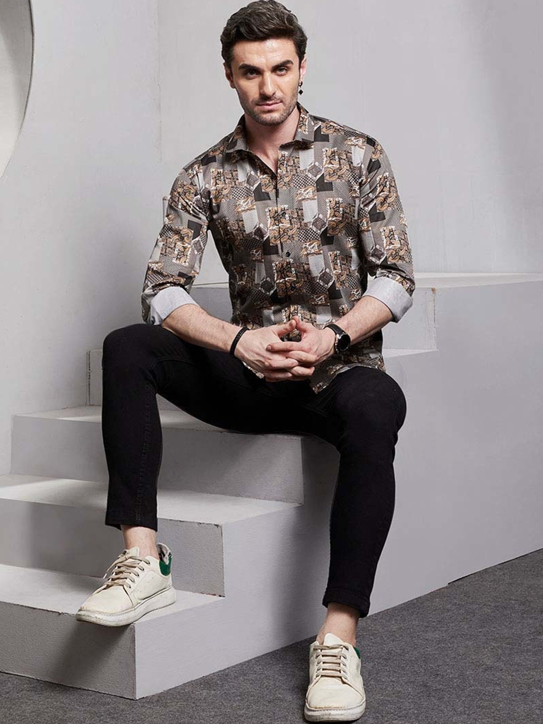 ALMATY Men Comfort Slim Fit Floral Opaque Printed Party Shirt, Multi