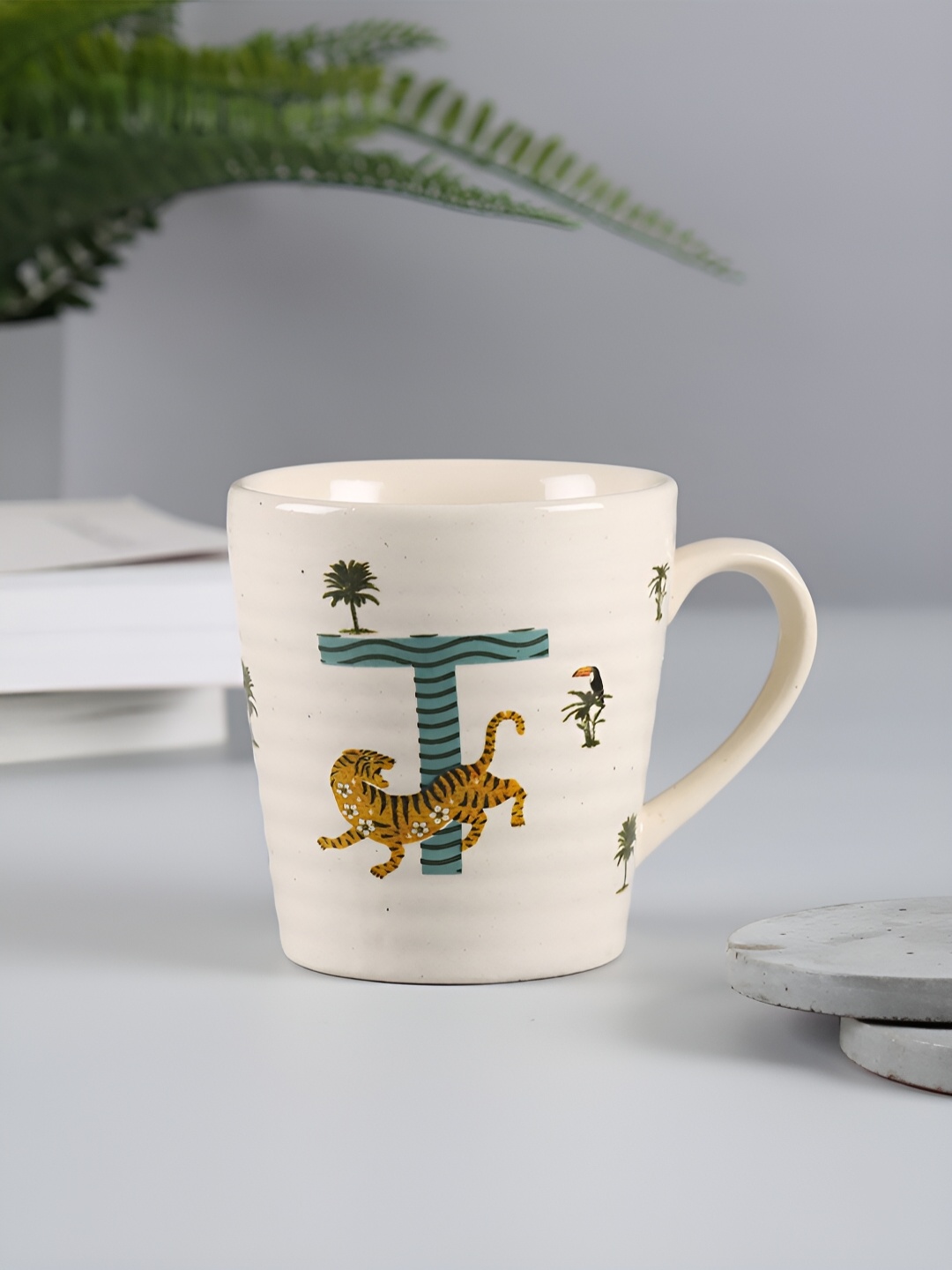 

India Circus by Krsnaa Mehta Cream-Coloured Printed Stoneware Glossy Mug