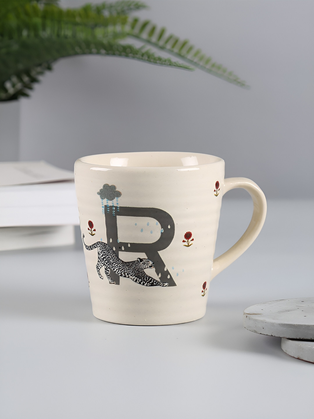 

India Circus by Krsnaa Mehta Grey & White Printed Stoneware Glossy Mug