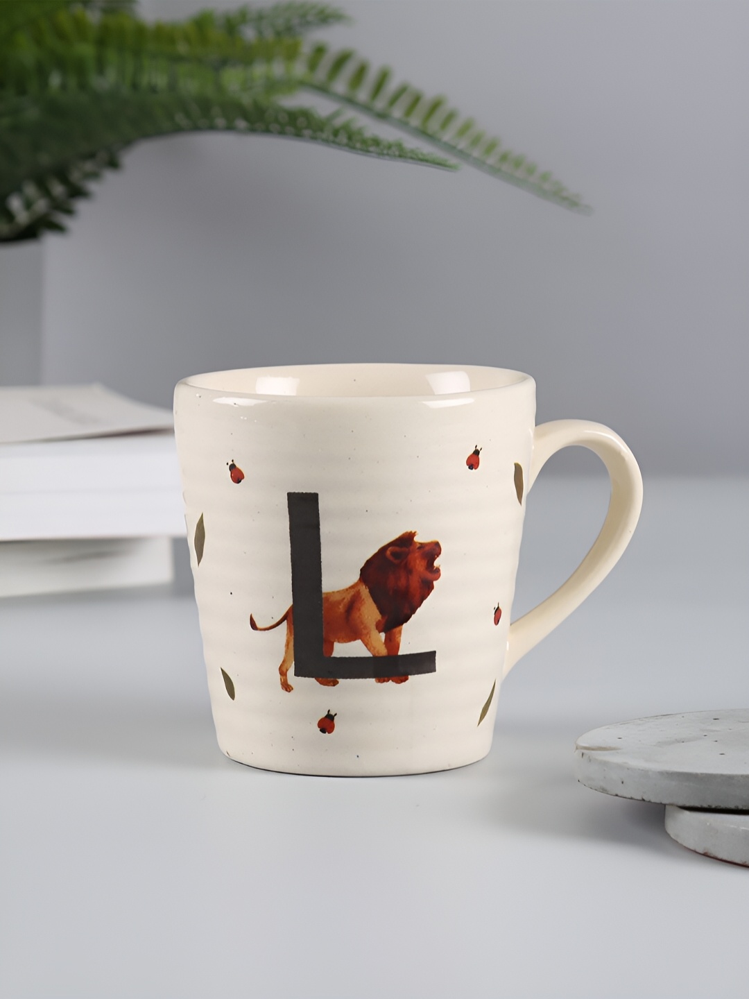 

India Circus by Krsnaa Mehta White & Brown Printed Stoneware Glossy Mug 300 ml